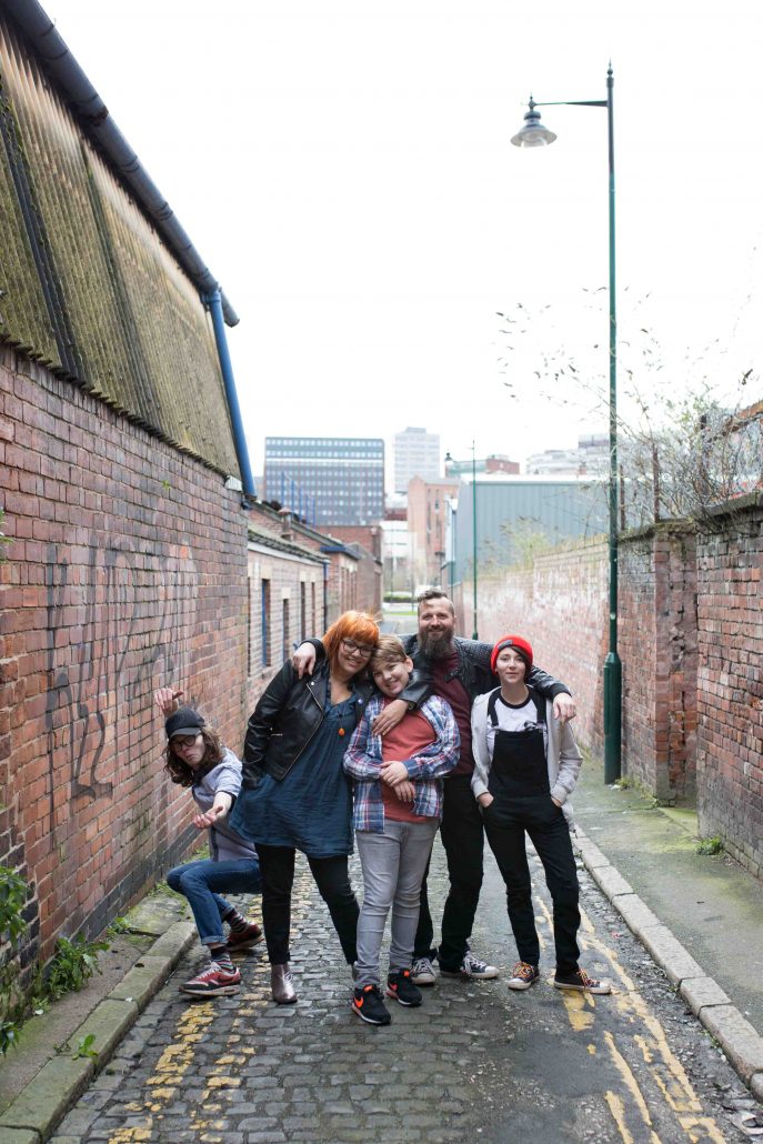 family photo shoot with teenagers in Sheffield urban kelham island