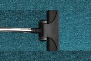Hoover on a blue carpet cleaning the house with a disability chronic illness