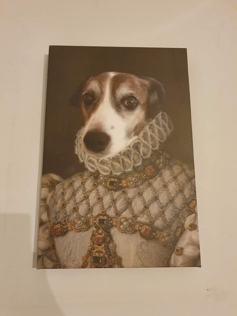 portrait of a dog crown and paw